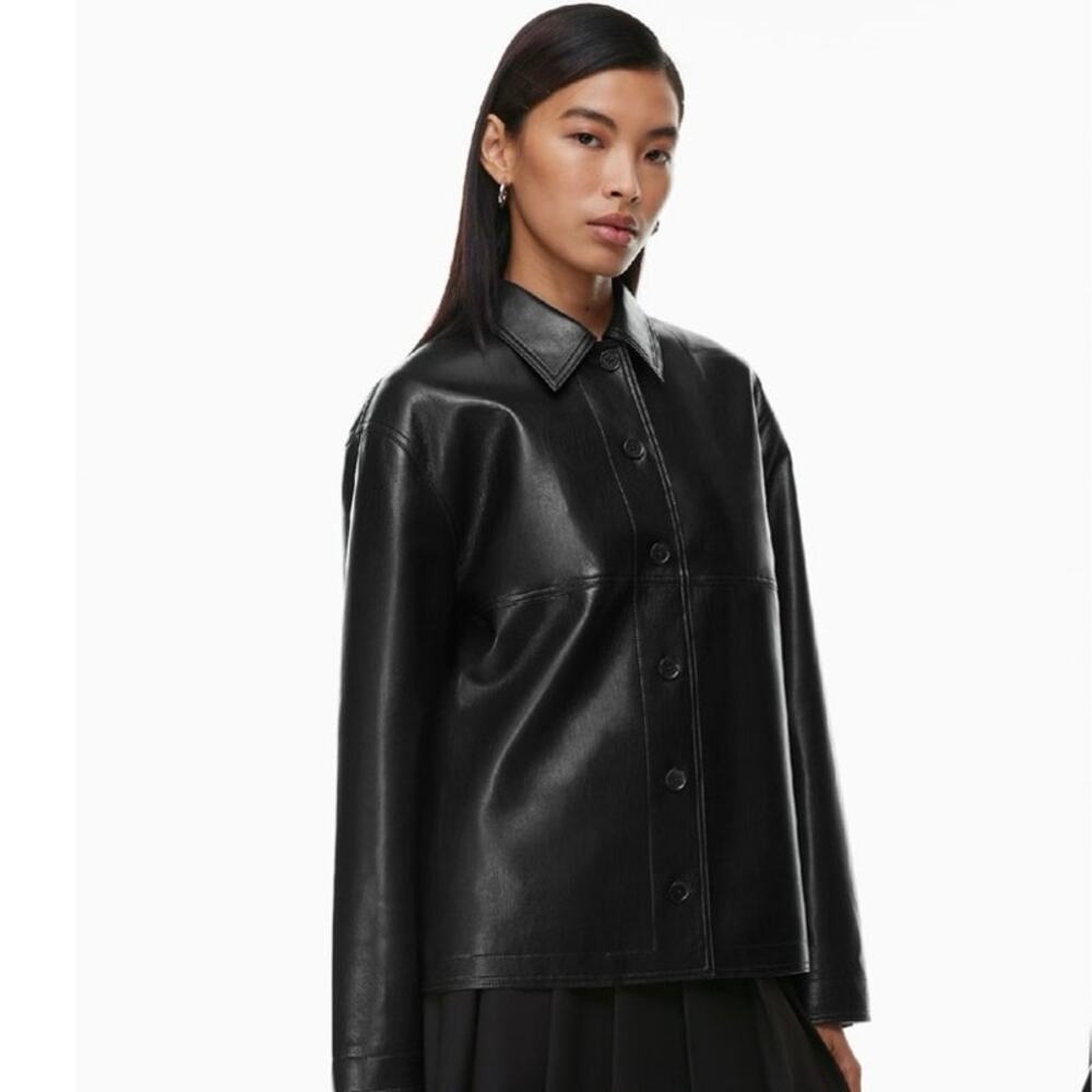 Aritzia Babaton Gabby Vegan Leather Shirt Jacket Black Large